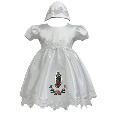 Baby Girl Toddler Baptism Dress Gown w/ Bonnet Virgin Mary Rose sz 0-30M White