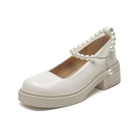 Women‘s Faux Pearl Chain Strap Mary Jane Low Chunky Heel Patent Leather Shoes Round Toe Shoes
Women‘s Faux Pearl Chain Strap Mary Jane Low Chunky Heel Patent Leather Shoes Round Toe Shoes