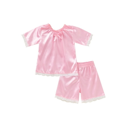Suanret Toddler Kid Girls 2Pcs Pajamas Outfit Solid Color Satin Short Sleeve Lace Hem Tops Shorts Summer Set Pink 3-4 Years
Suanret Toddler Kid Girls 2Pcs Pajamas Outfit Solid Color Satin Short Sleeve Lace Hem Tops Shorts Summer Set Pink 3-4 Years