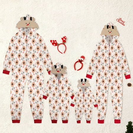 

YYDGH Family Christmas Pjs Matching Sets Jumpsuit Onesie with Hood Xmas Deer Elk Print Christmas Family Matching Pajamas