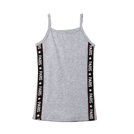 Multitrust Girls Sleeveless Dress Letter Printed Spaghetti Strap Beach Dress