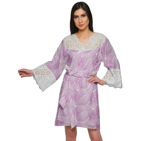 Moomaya Cotton Robe Plus Size Women Dressing Gown Printed Nightwear With Lace