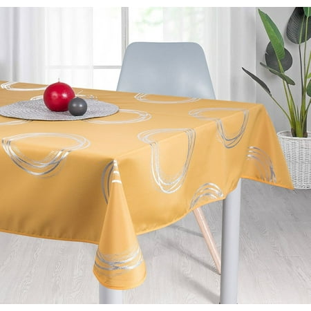 Circle Mustard 100% Polyester Stain Resistant Tablecloth 118 x 59 inch
