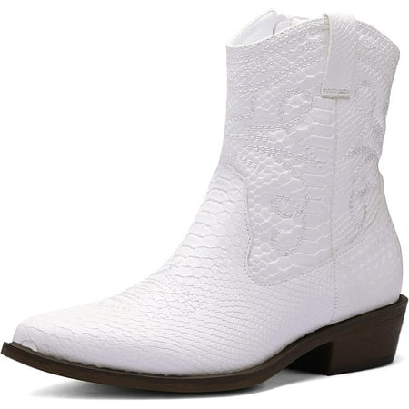 Mysoft Women s Western Cowboy Ankle Boots White Low Heel Boots 6M