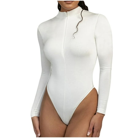

Clearance! Holloyiver One Piece Body Shaper for Women Firm Tummy Compression Bodysuit Shaper with Butt Lifter Long Sleeved Solid Light Velvet Trendy Square Neck Tight Fitting Cutout Jumpsuit White