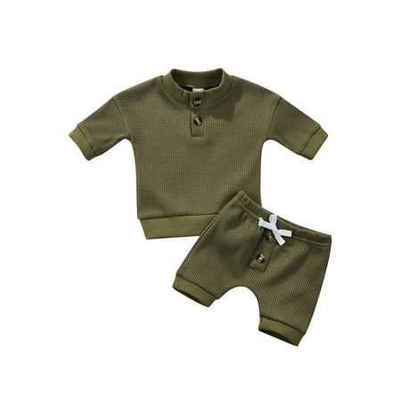 Sunisery Toddler Baby Boys Girls Shorts Set Button Design Short Sleeve Tops + High Waist High Stretch Shorts Sets Army Green 12-18 Months
Sunisery Toddler Baby Boys Girls Shorts Set Button Design Short Sleeve Tops + High Waist High Stretch Shorts Sets Army Green 12-18 Months