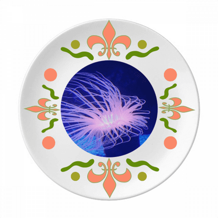 Ocean Blue Jellyfish Science Nature Flower Ceramics Plate Tableware Dinner Dish
