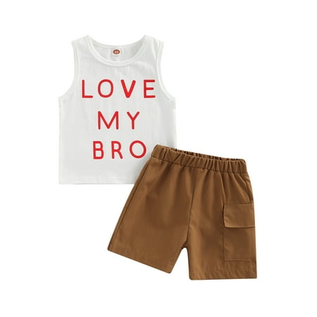 Kuriozud Boys Summer Letter Sleeveless Tank Tops Shorts SetInfant Little Boys