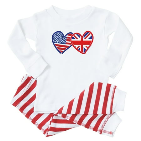 CafePress - American Flag/Union Jack Hear - Toddler Long Sleeve Pajama set