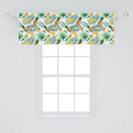 Watercolor Window Valance, Exotic Fruits Pattern Pineapples Bananas Oranges Tropical Leaves, Curtain Valance for Kitchen Bedroom Decor with Rod Pocket, by Ambesonne
