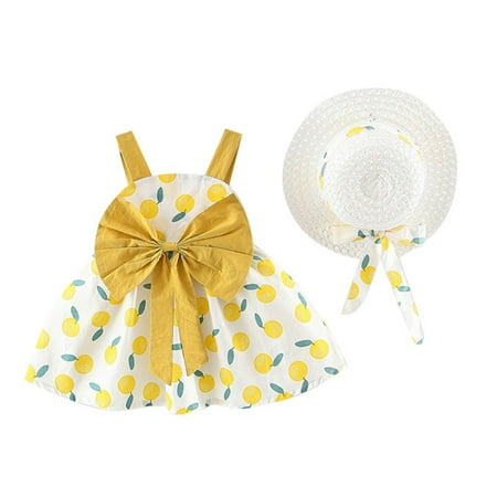 Baby Girls Dress With Hat Toddler Fruit Pattern Sleeveless Strap Dresses Casual Sundress With Hat Yellow S
Baby Girls Dress With Hat Toddler Fruit Pattern Sleeveless Strap Dresses Casual Sundress With Hat Yellow S