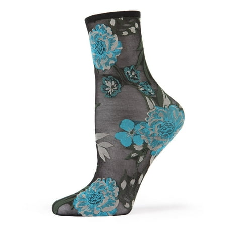 MeMoi Botanic Bunches Sheer See-Through Anklet Socks Black One Size