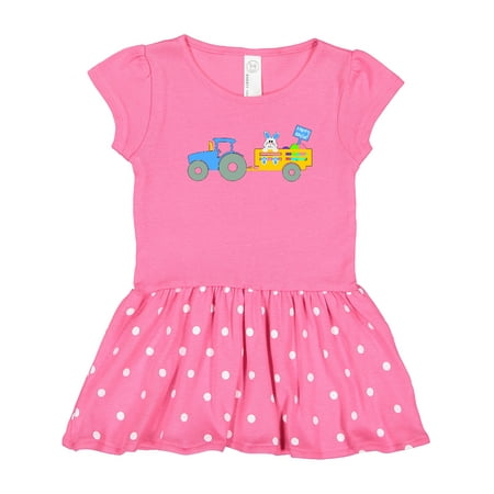 Inktastic Happy Easter Cute Bunny and Blue Tractor Gift Toddler Girl Dress