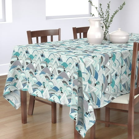 Tablecloth Caribou Mountains Blue Mountain Landscape Reindeer Deer Cotton Sateen