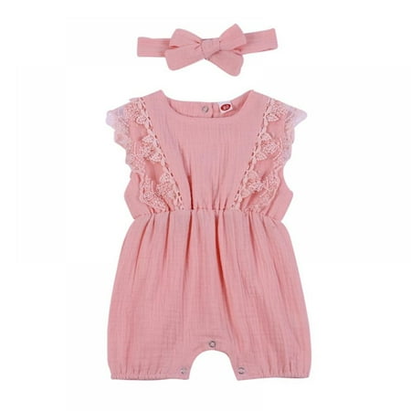 GYRATEDREAM Summer Newborn Girls Rompers Set Flare Sleeve Solid Print Lace Bodysuit Jumpsuit With Headband Pink 3-6 Months
GYRATEDREAM Summer Newborn Girls Rompers Set Flare Sleeve Solid Print Lace Bodysuit Jumpsuit With Headband Pink 3-6 Months