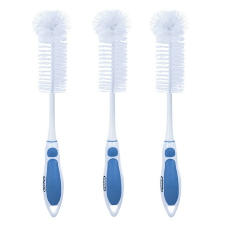 Superio Blue and White Bottle Brush Scrubber with Rubber Grip Handle (2 Pack)