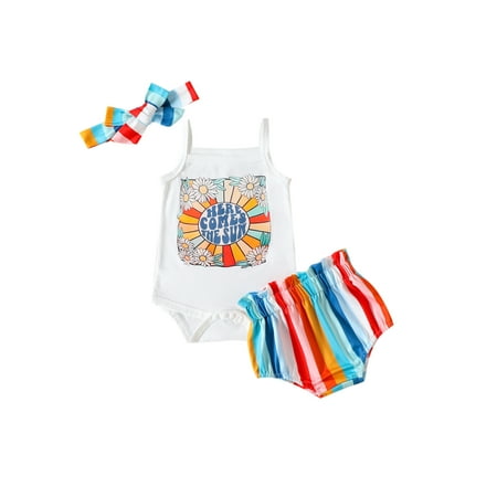 Qtinghua Newborn Baby Girl Clothes Sleeveless Flower Here Comes The Sun Romper Rainbow Shorts 3PCS Summer Outfits
Qtinghua Newborn Baby Girl Clothes Sleeveless Flower Here Comes The Sun Romper Rainbow Shorts 3PCS Summer Outfits