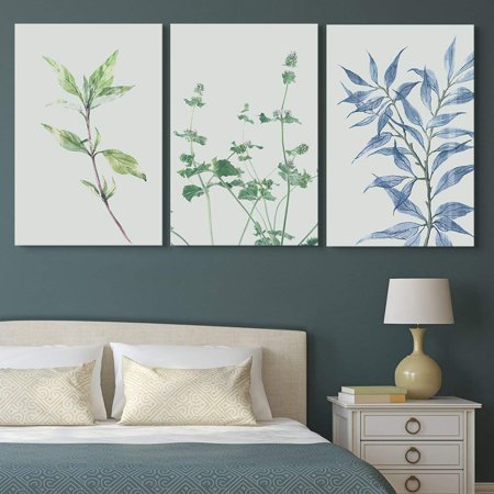wall26 3 Panel Canvas Wall Art - Retro Style Plants - Giclee Print Gallery Wrap Modern Home Decor Ready to Hang - 16"x24" x 3 Panels