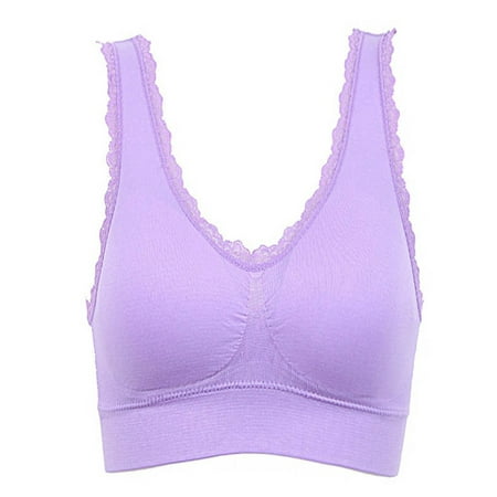 Fymall Women s Sports Bra Lace Top Stretch Fitness Yoga Gym Vest