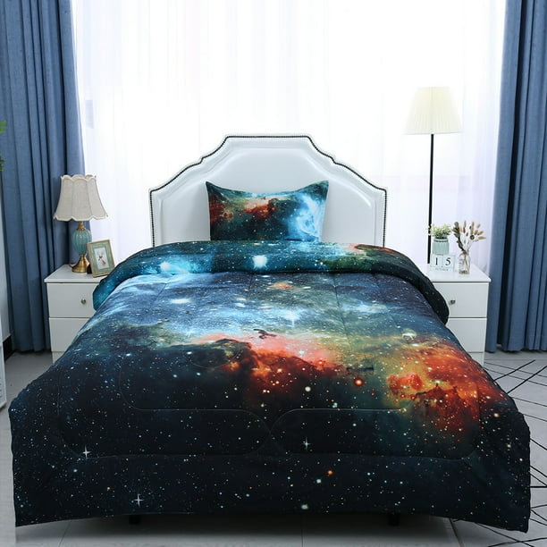 3-Piece Bed in a Bag Home Bedding All-Season Down Alternative Comforter Set Galaxies Blue Twin