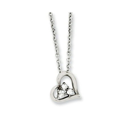 Stainless Steel Heart w/CZs Pendant 18in Necklace