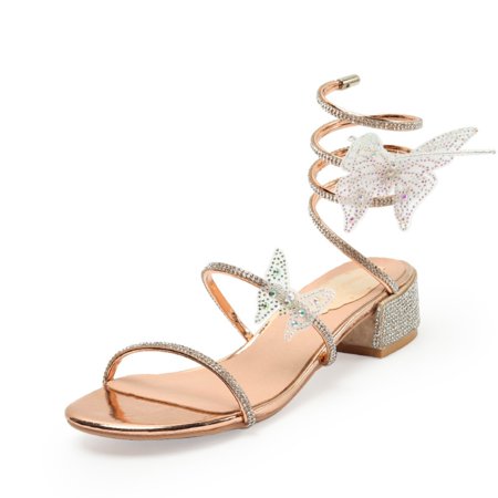 XIAQUJ Summer Roma Slippers Rhinestones Fashion Ladies Sandals Slipper Sandals for Women Gold 7(38)