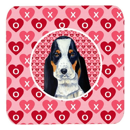 Carolines Treasures LH9149FC Set of 4 Basset Hound Valentines Love and Hearts Foam Coasters 3 1/2 x 3 1/2 multicolor