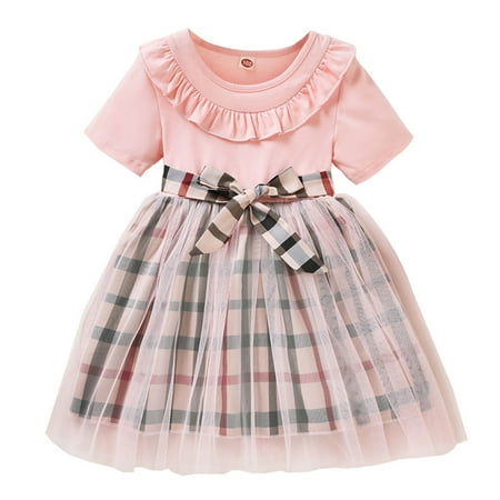 1-6T Baby Girls Short Sleeve Ruffle Neck Lace Tutu Princess Dress Toddler Kids Plaid Skirt Dresses with Bow
1-6T Baby Girls Short Sleeve Ruffle Neck Lace Tutu Princess Dress Toddler Kids Plaid Skirt Dresses with Bow