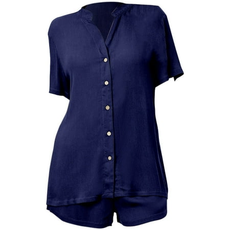 Women s Pajamas Indoor Fashion Leisure Summer Spring Trendy Lady Nightgown Spring Solid Color V Neck Loose Button T Shirt Shorts Home
Women s Pajamas Indoor Fashion Leisure Summer Spring Trendy Lady Nightgown Spring Solid Color V Neck Loose Button T Shirt Shorts Home