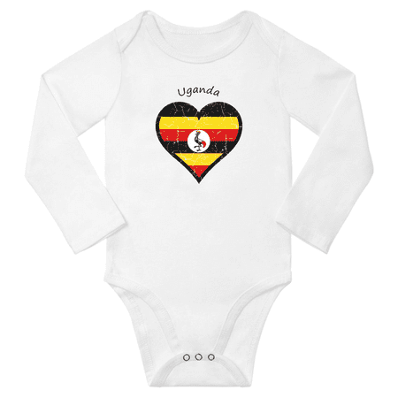 Uganda Flag Heart Love Baby Long Sleeve Clothing Bodysuits (White 18 Months)