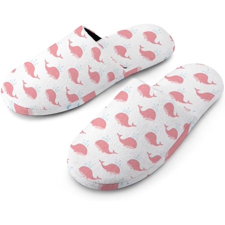 Cute Whale Men s House Slippers Closed Toe Cotton Shoes For Spa Home Hotel