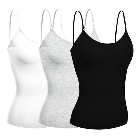 Basic Women Short Cami Built-In Shelf Bra - 3 Pk - Black White H Gray Medium