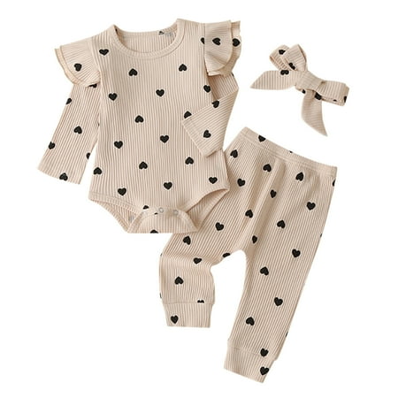QWERTYU Newborn Infant Baby Toddler Girl Boy 3PCS Ruffle Bodysuit and Pants Set Heart Print Outfit Long Sleeve Clothing Set with Headband Beige
QWERTYU Newborn Infant Baby Toddler Girl Boy 3PCS Ruffle Bodysuit and Pants Set Heart Print Outfit Long Sleeve Clothing Set with Headband Beige