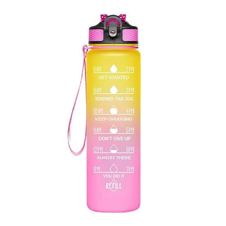 

DabuLiu 1 Liter Sports Water Bottle With Time Marker Motivational Plastic Frosted Water Cup Outdoor Fitness Gym Water Drink Straw Bottle