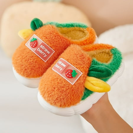 Huilaibazo Boys Home Slippers Warm Fruit House Slippers For Toddler Lined Winter Indoor Shoes