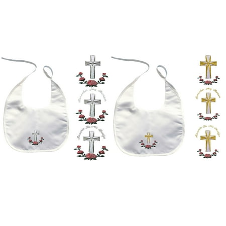 Baby Kid Toddler Keepsake Dedication Christening Baptism White BIB Cross Flower