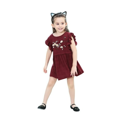 Toddler Girls Baby Girls Ruffle Feifei Sleeve Embroidered Casual Cotton Dress