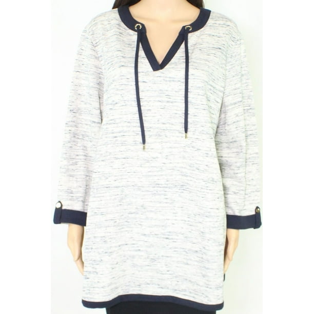 Women's Sweater Blue Plus Tunic V-Neck 0X