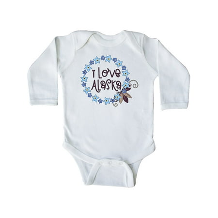 Inktastic I Love Alaska Forget-Me-Not Flowers Gift Baby Boy or Baby Girl Long Sleeve Bodysuit