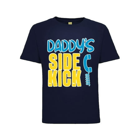 Daddy s Side Kick Funny Hanging Out Humor Toddler Crew Graphic T-Shirt Navy 2T