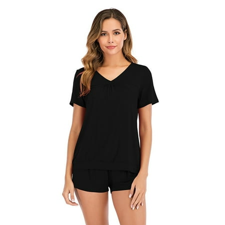 Modal Home Service Pajamas Women s Suits Summer New Simple Sexy Short-Sleeved Two-Piece Lounge Set Black L
Modal Home Service Pajamas Women s Suits Summer New Simple Sexy Short-Sleeved Two-Piece Lounge Set Black L
