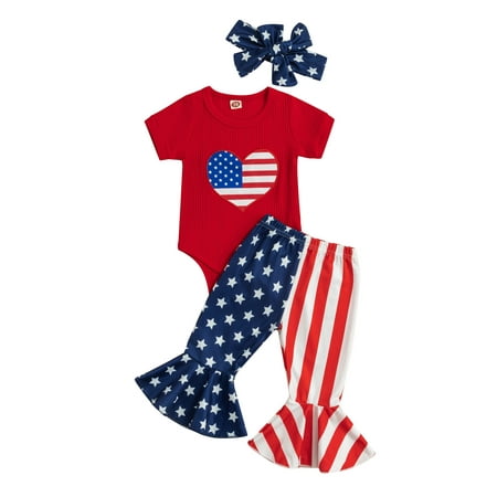 Bagilaanoe 3PCS Baby Girls Independence Day Sets Star Stripe Heart Print Short Sleeve Romper Tops + Flared Pants + Headband 4th of July Outfits
Bagilaanoe 3PCS Baby Girls Independence Day Sets Star Stripe Heart Print Short Sleeve Romper Tops + Flared Pants + Headband 4th of July Outfits