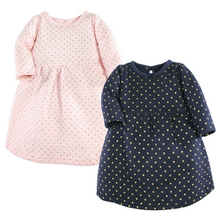 Hudson Baby Infant and Toddler Girl Cotton Dresses Metallic Navy Pink 6-9 Months