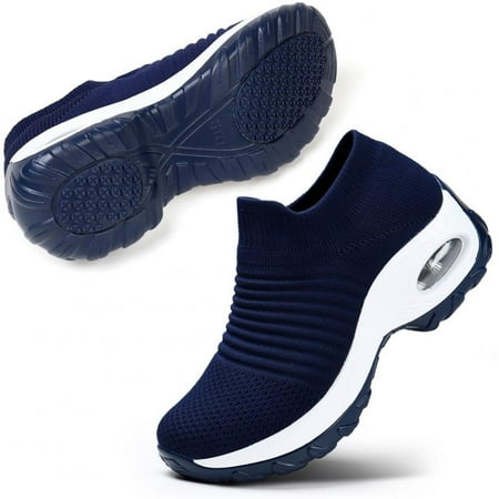 STQ Women s Walking Shoes Slip on Breathable Sneakers Navy US 7