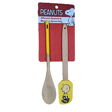Peanuts 2 Pack Silicone Spatula Wooden Spoon Set Charlie Brown Yellow