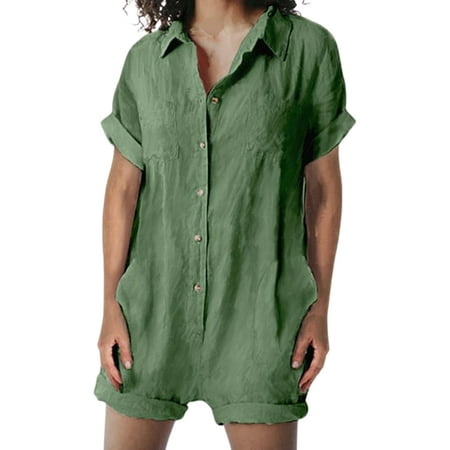 Wrcnote Ladies Jumpsuits Button Down Shorts Short Sleeve Romper Vacation Boho Playsuit Lapel Neck Bodysuit Light Green 4XL
Wrcnote Ladies Jumpsuits Button Down Shorts Short Sleeve Romper Vacation Boho Playsuit Lapel Neck Bodysuit Light Green 4XL
