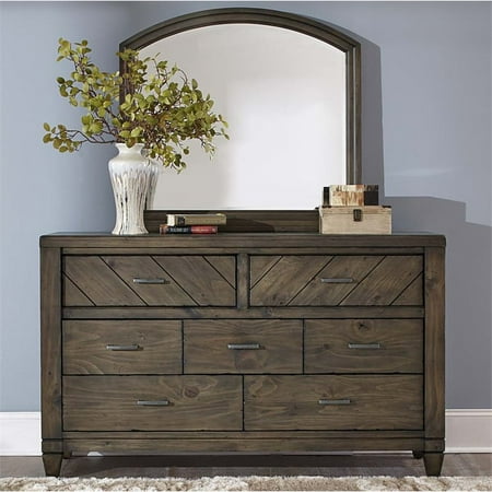 Liberty Furniture Modern Country Dresser and Mirror Set in Brown