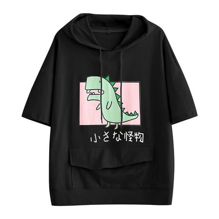 Women s Casual Animal Printed Hoodie Cute Short Sleeve Drawstring Tops Casual Slim Fit Pullover