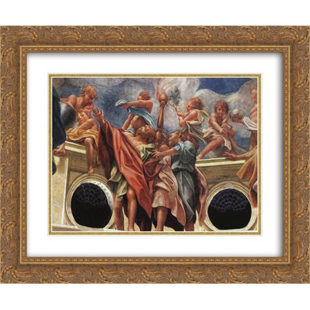 Correggio 2x Matted 24x20 Gold Ornate Framed Art Print 'Assumption of the Virgin, detail of the Apostles'
