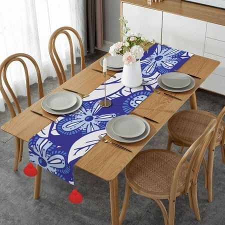 Blue Flower Table Runner Imitation Linen Table Runner With Red Tassels For Party And Dining Room 14 x 60
Blue Flower Table Runner Imitation Linen Table Runner With Red Tassels For Party And Dining Room 14 x 60